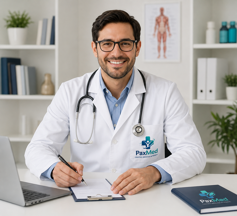Médico internista en Quito de PaxMed atendiendo en consultorio médico integral.
